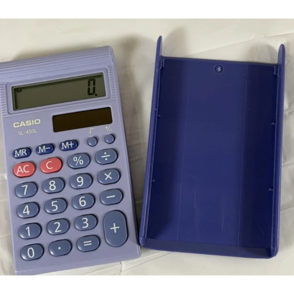 Vintage Casio SL-450L Basic Handheld Solar Powered Calculator w/Case - Purple